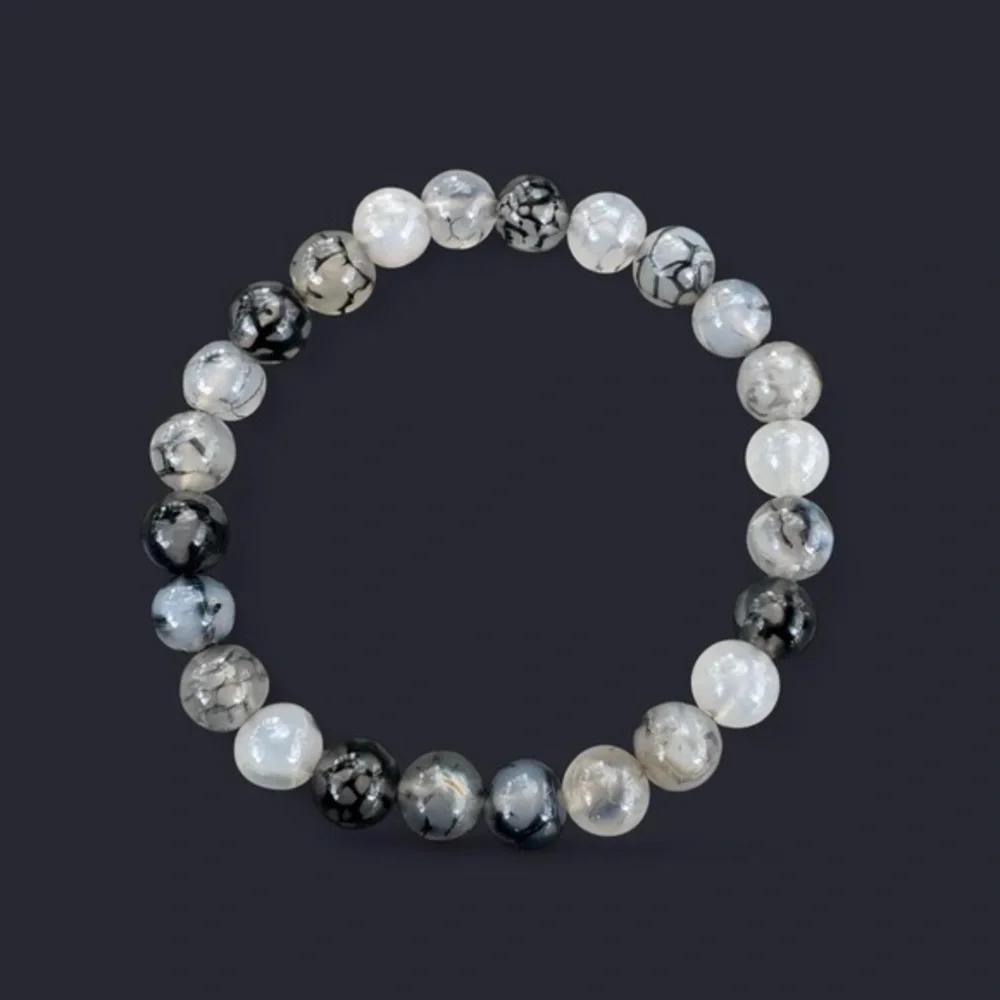 Dragon Vein Agate Gemstone Bead Bracelet 8mm